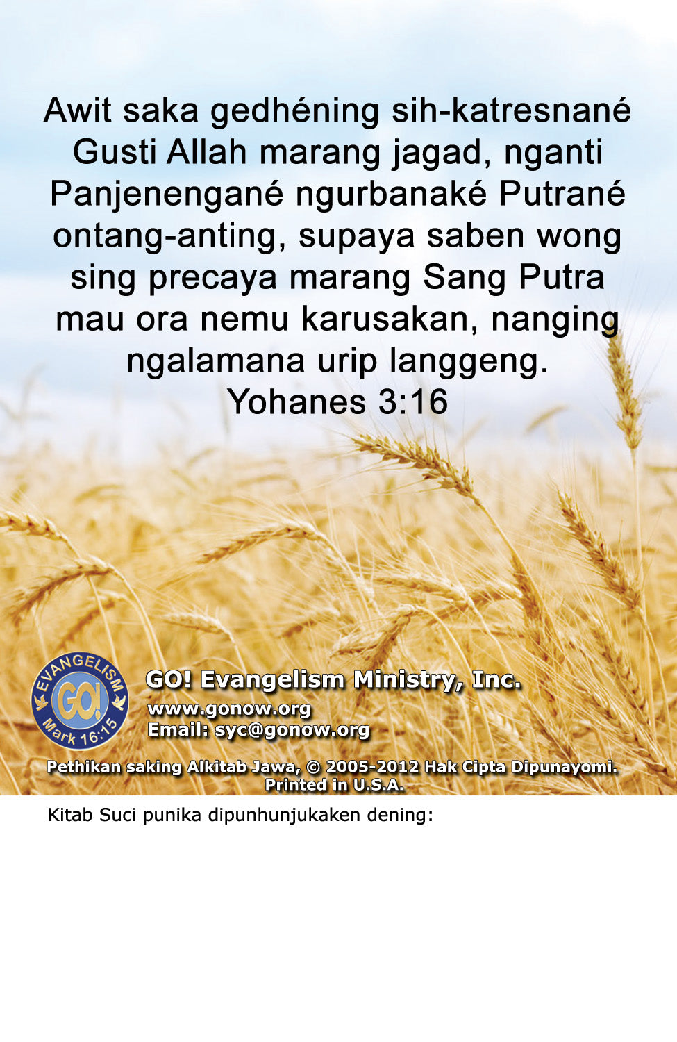 Javanese Gospel Bible Tracts - BibleTracts.org - GO! Evangelism