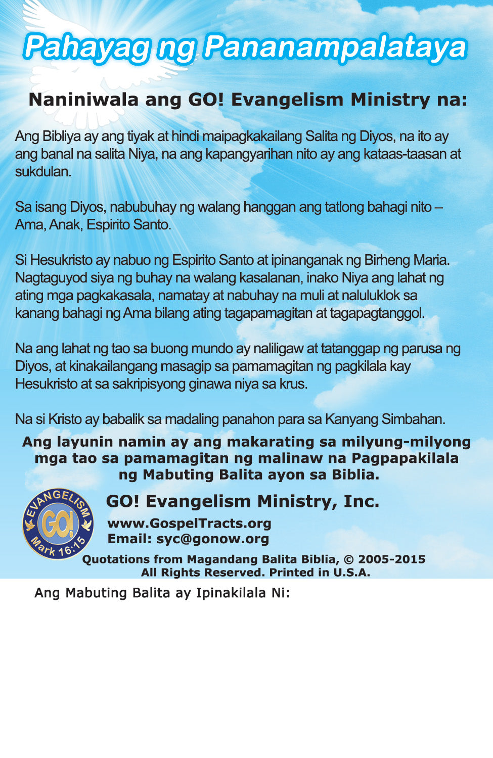 Tagalog Gospel Bible Tracts - BibleTracts.org - GO! Evangelism