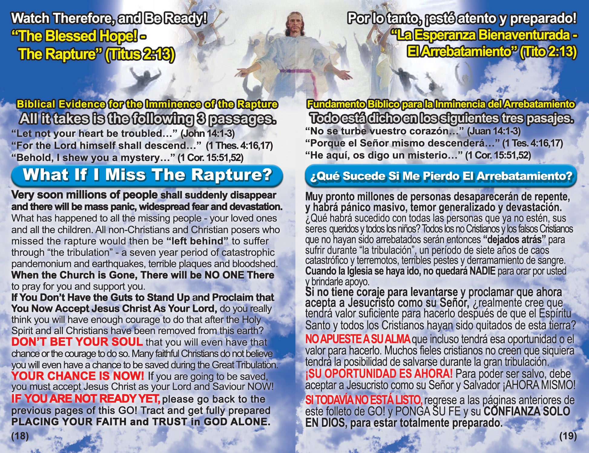 English & Spanish Rapture Gospel Bible Tracts - BibleTracts.org - GO! Evangelism